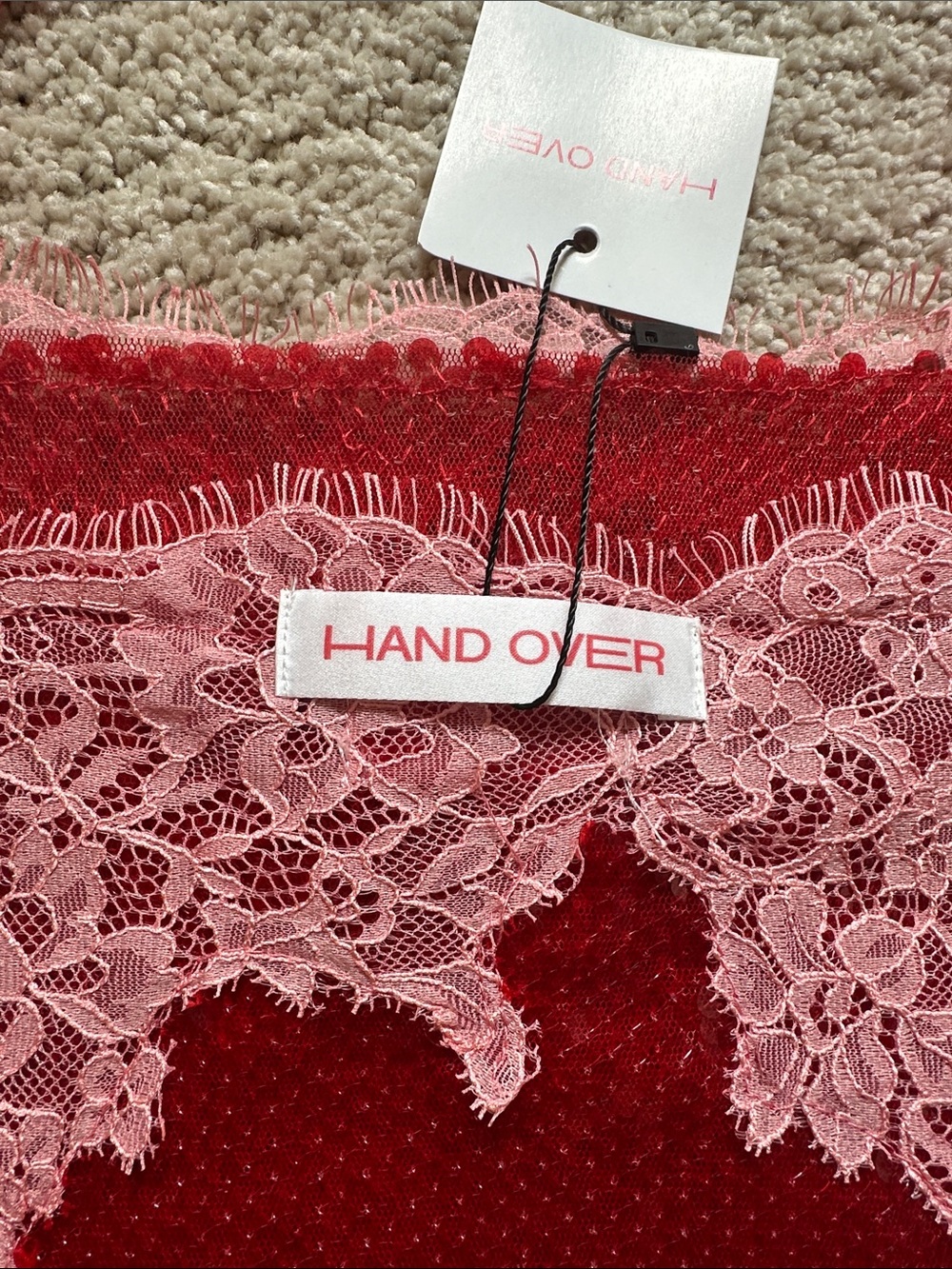Handover H-Andover Zayn Dress Size S Red Sequin Mini Dress Pink Lace BNWT - Picture 13 of 13